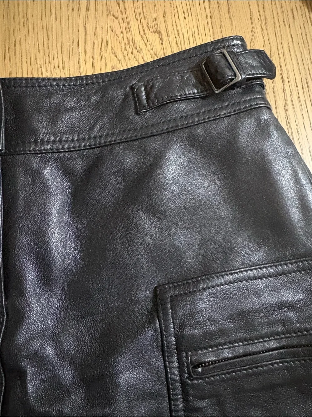 INC International Concepts Black Leather Mini Skirt with Buckle Waist